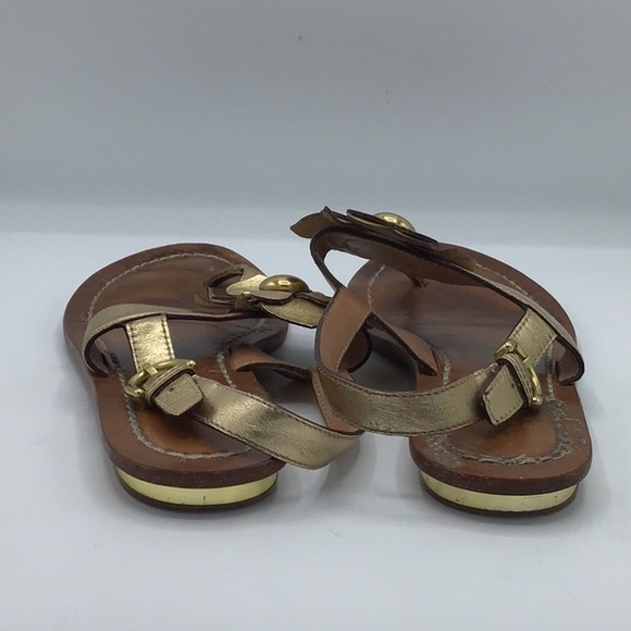 Coach Gold Sari Metallic Flowers Leather Sandals Size 8 - Picture 4 of 14